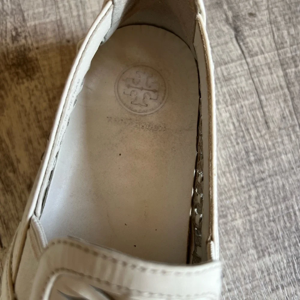 Tory Burch Woven Leather Slip-On Sneakers in Cream Size 5.5